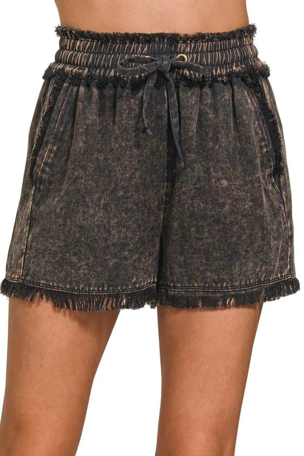 Zenana Mineral Frayed Hem Washed Shorts ASH BLACK e2050ce7-c5e1-4270-ac5e-1d8fe2741adf-Max-Origin