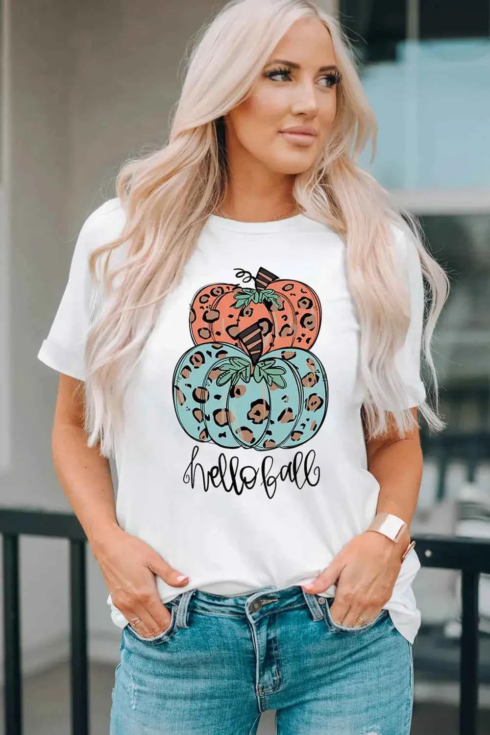 Pumpkin Graphic Short Sleeve T-Shirt White e2101a25f0fa410888c159512a009ab0-Max