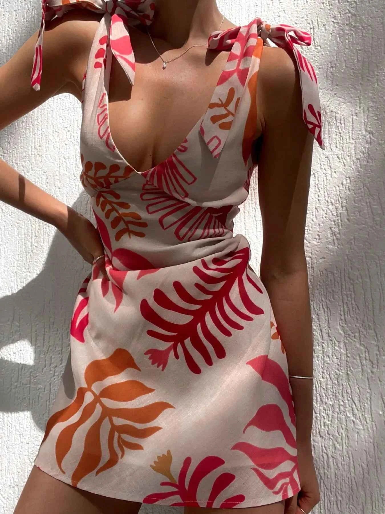 Printed Tie-Shoulder Mini Dress e2af81e78e174f4bbc7b81b0b456a303-Max-Origin