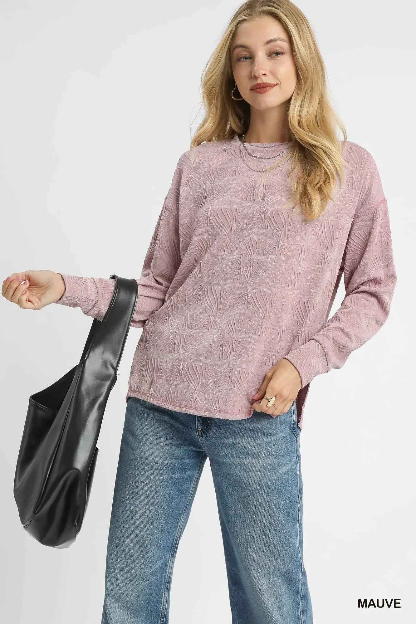 Umgee Textured Knit Long Sleeve Top MAUVE e30a682f-452c-49d4-92bd-c13cafc20ef8-Max-Origin