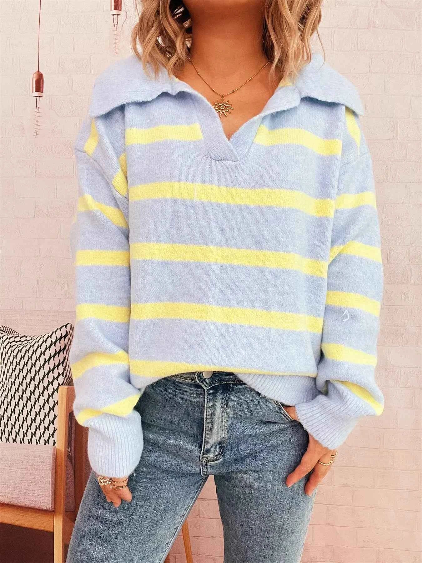 Striped Dropped Shoulder Sweater e3da9a32c8ef4f1aa975f8b5c447ba0c-Max-Origin