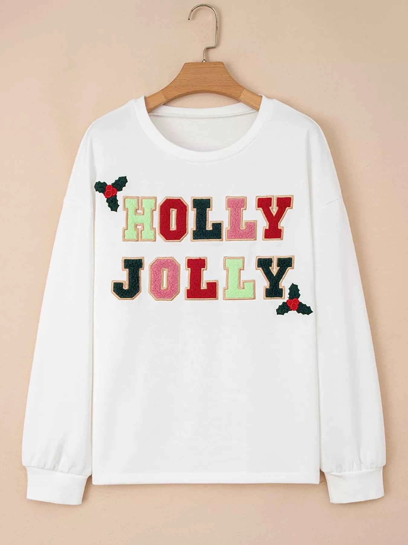 HOLLY JOLLY Embroidered Round Neck Sweatshirt e4052eff6ae84893b33cafeb04009575-Max-Origin
