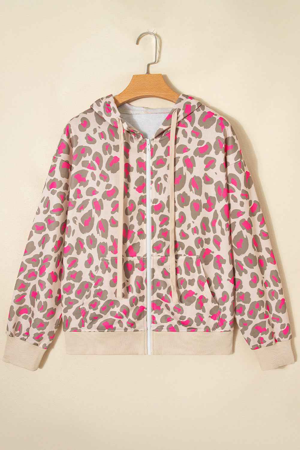Rose Leopard Print Zip Up Hooded Sweatshirt e4923a59cefdc97c