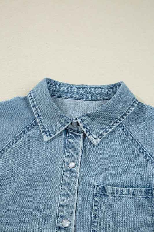 Denim Smocked Cuffs Shirt Mini Dress e4a3d2a6-e913-47da-9397-9acb8c8a1012
