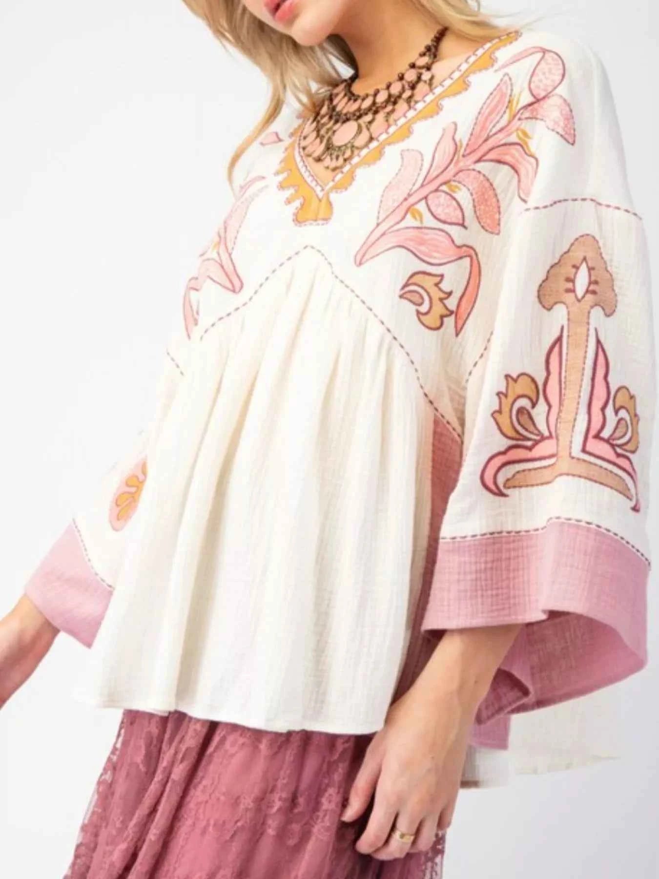 Printed V-Neck Top with Contrast Trim Details e4dc6a4c-d0fe-4629-b2bf-6e1b5a8824f5-Max-Origin