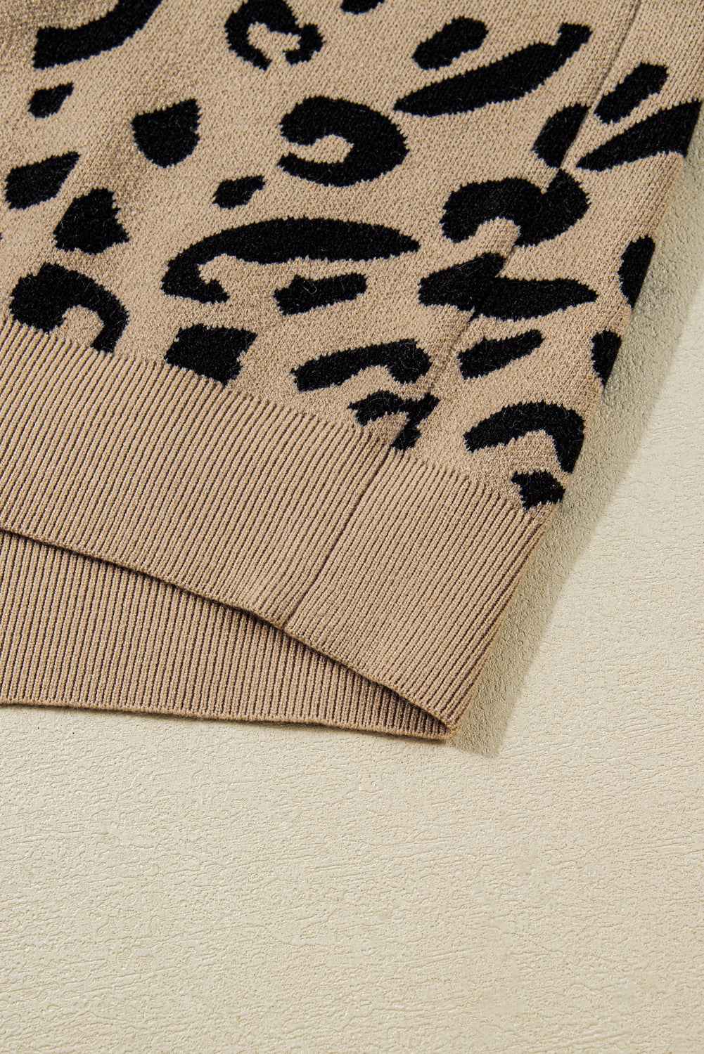 Brown Leopard Knitted Lace Trim Cuffed Plus Size Sweater e4df0dffb34491da