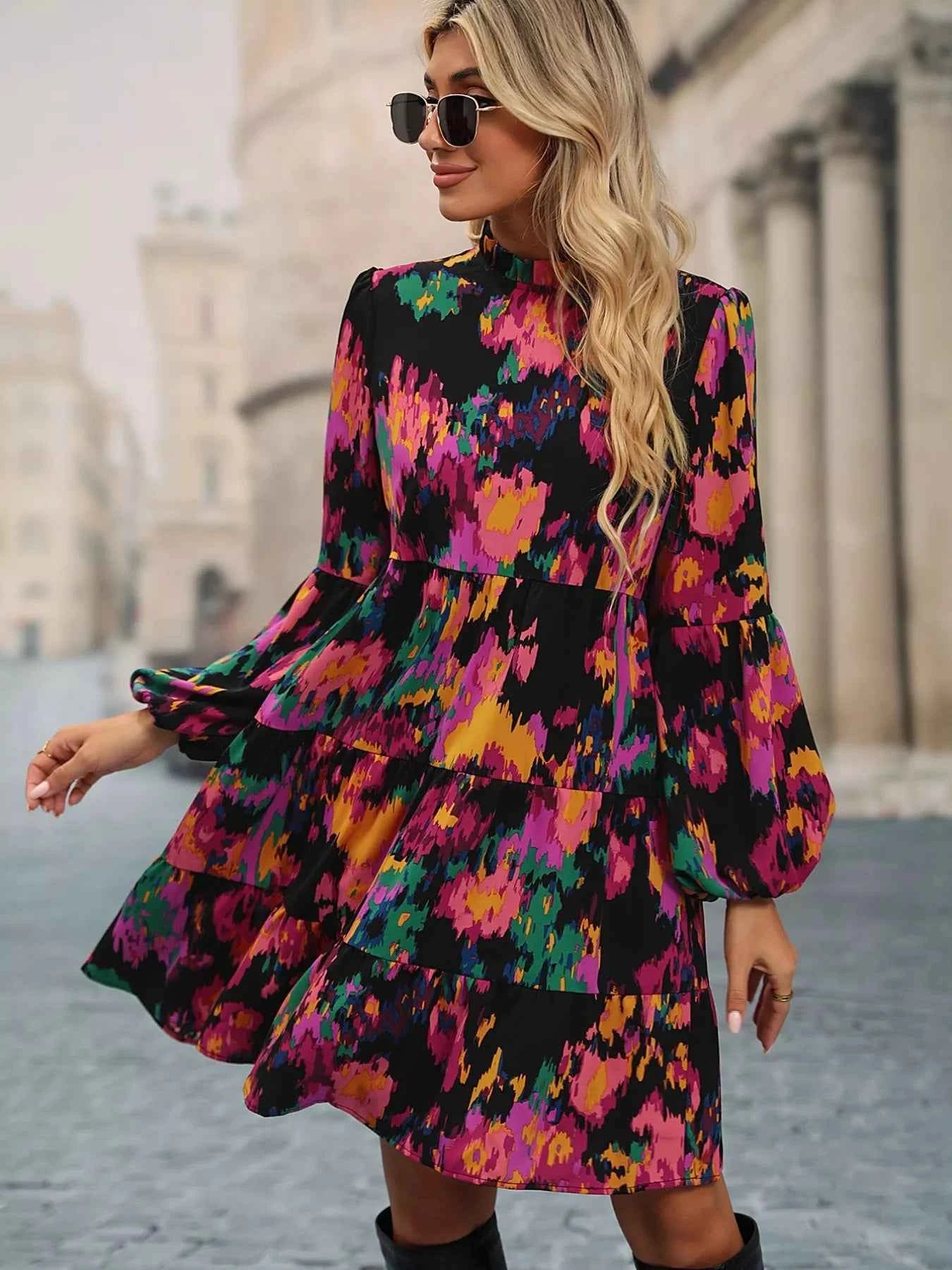 Printed Balloon Sleeve Mini Dress e552755f-40ed-4a5b-b4ab-6e499b1d2597-Max-Origin