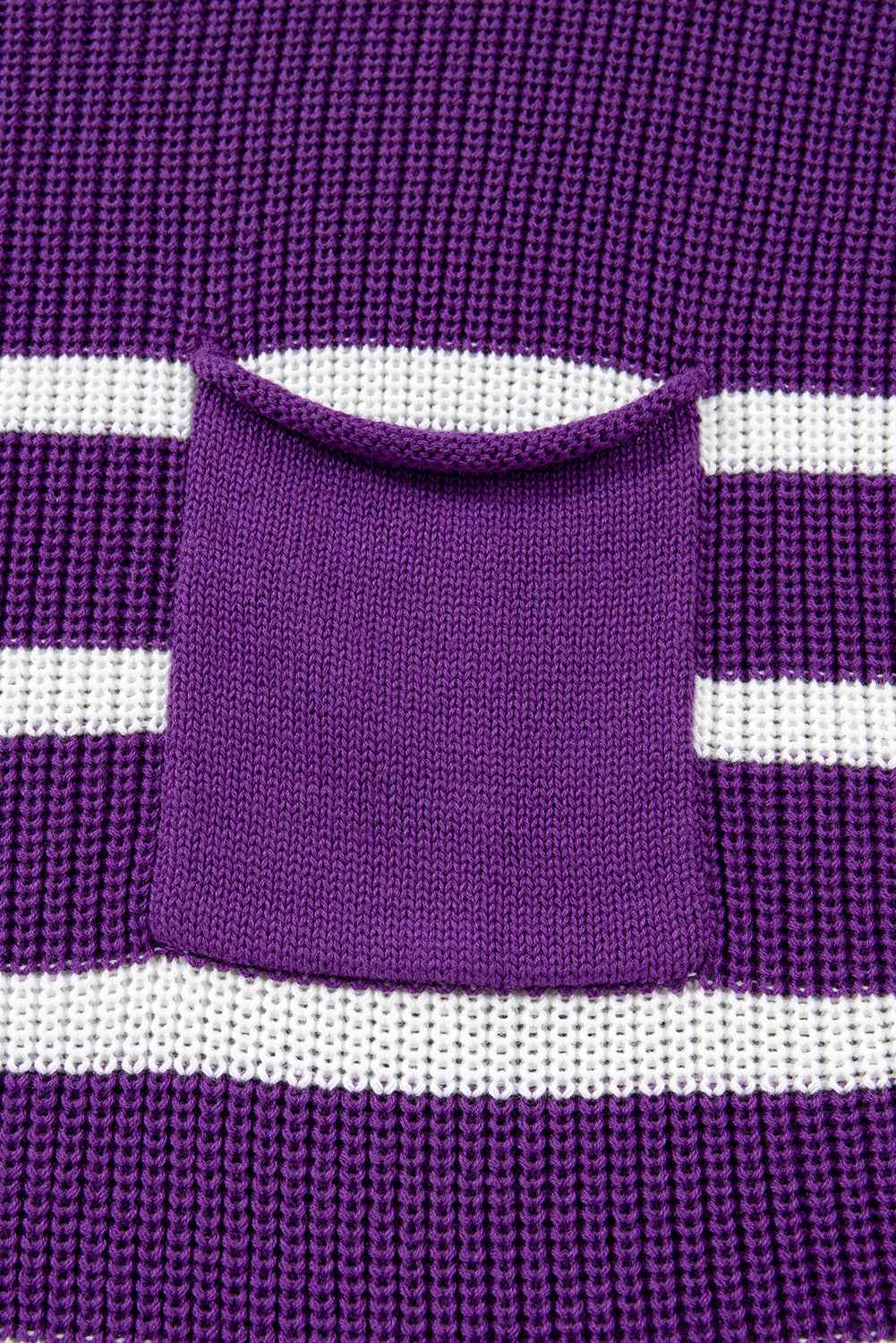 Purple Stripe Raw Edge Patched Pocket Short Sleeve Knit Sweater e5debbe8b655f930