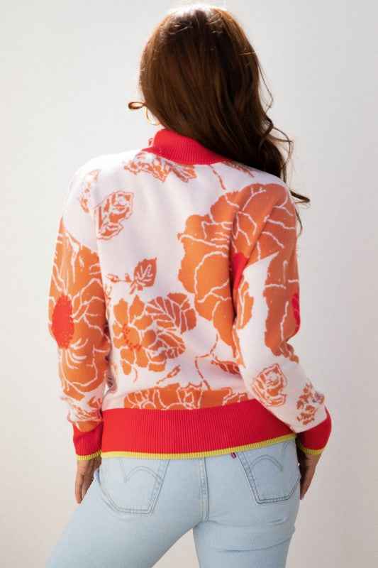 Floral Half Zip Collared Pullover Sweater e601d287-c5c2-4966-a309-c0f2355c0d57