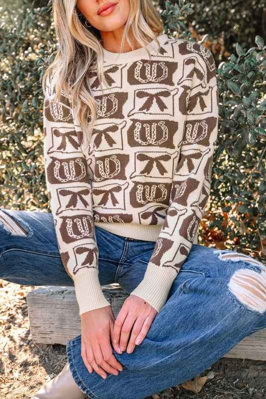 Western Bows & Horseshoes Long Sleeve Sweater e60dfb8c-e7b5-4e2a-b6ab-b6745bd48702