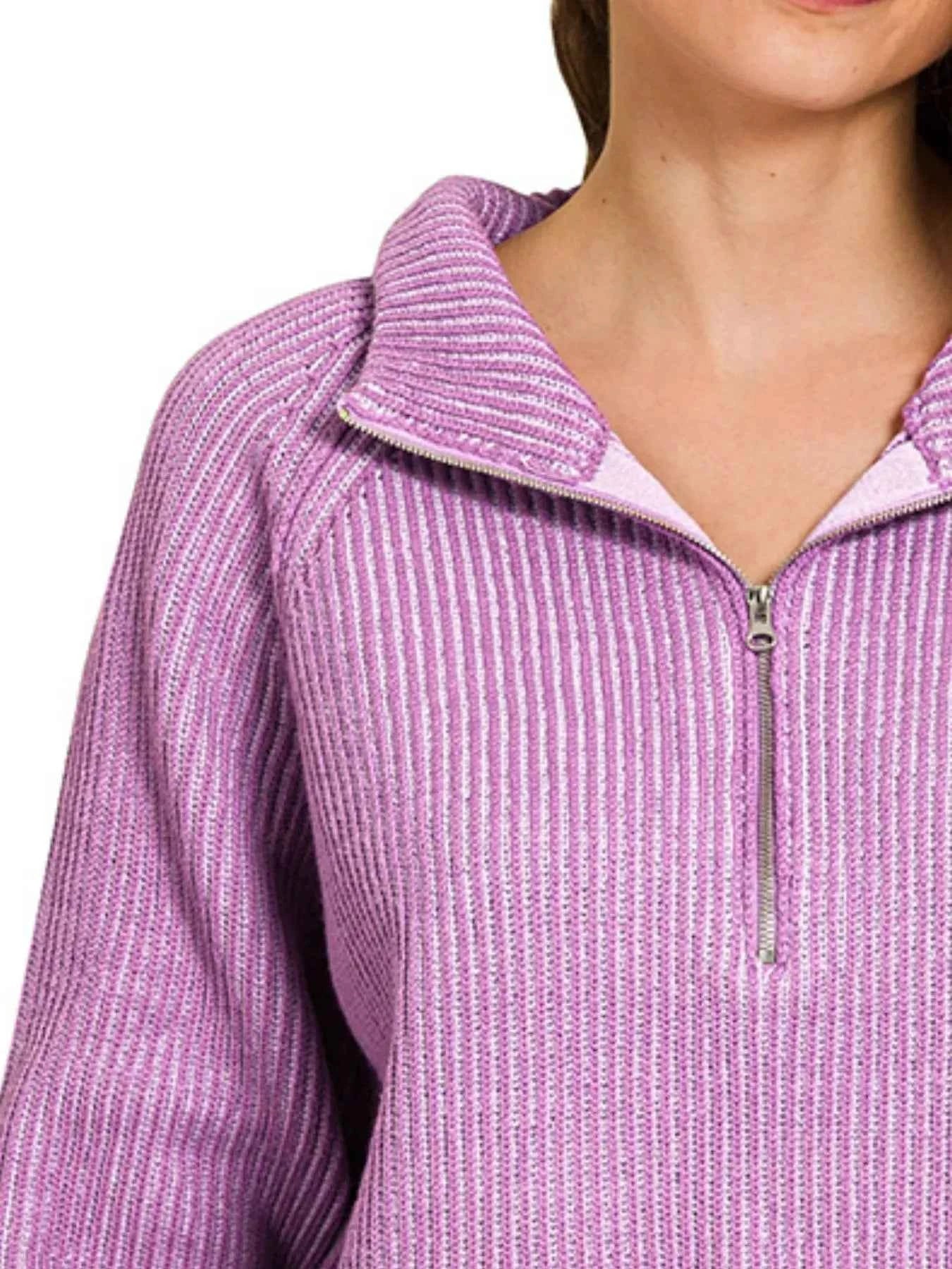 Zenana Ribbed Two Tone Half Zip Sweater e62bcd0b-83d9-44c5-8eb5-5f5d917995d0-Max-Origin