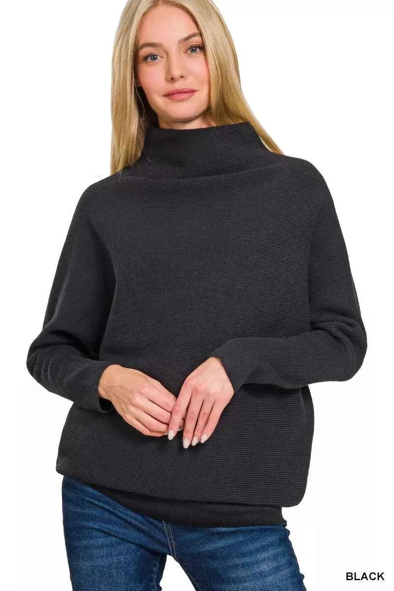 Zenana Viscose Dolman Sleeve Mock Neck Sweater BLACK e63d8ffc5e404e8288459a4b621742c0-Max-Origin