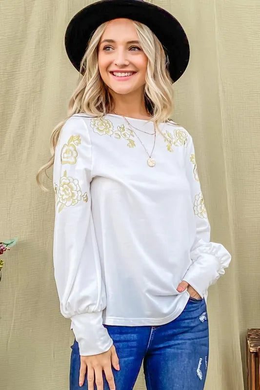 And The Why Flower Gold Embroidery Shoulder Detailed Top e64aad76f34247fb8a2646079533e5d0-Max-Origin