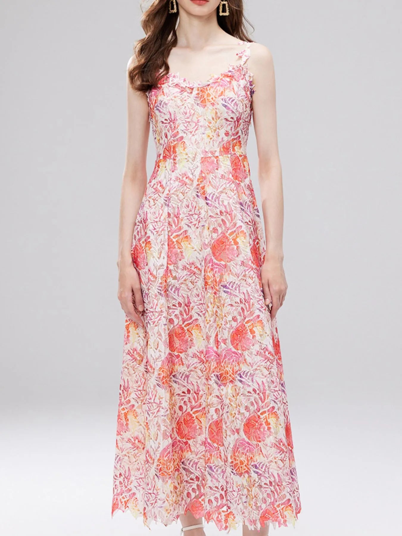 Floral Lace Sleeveless V-Neck Midi Dress Red e65374f7-ee89-4dc5-ab7f-71118a155d31-Max-Origin