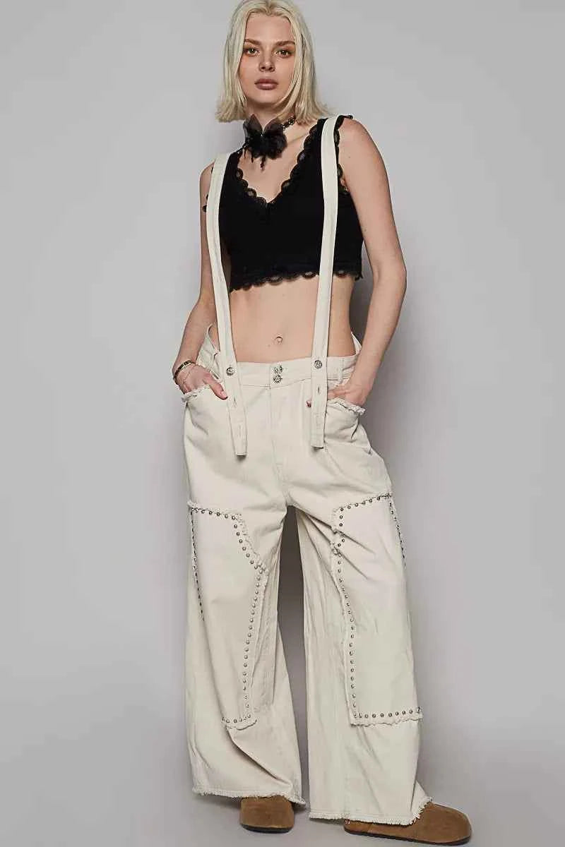 POL Raw Hem Studded Knee Patches Cargo Overalls Cream e6655f06-362f-4d80-be44-525c339ef5dd-Max-Origin