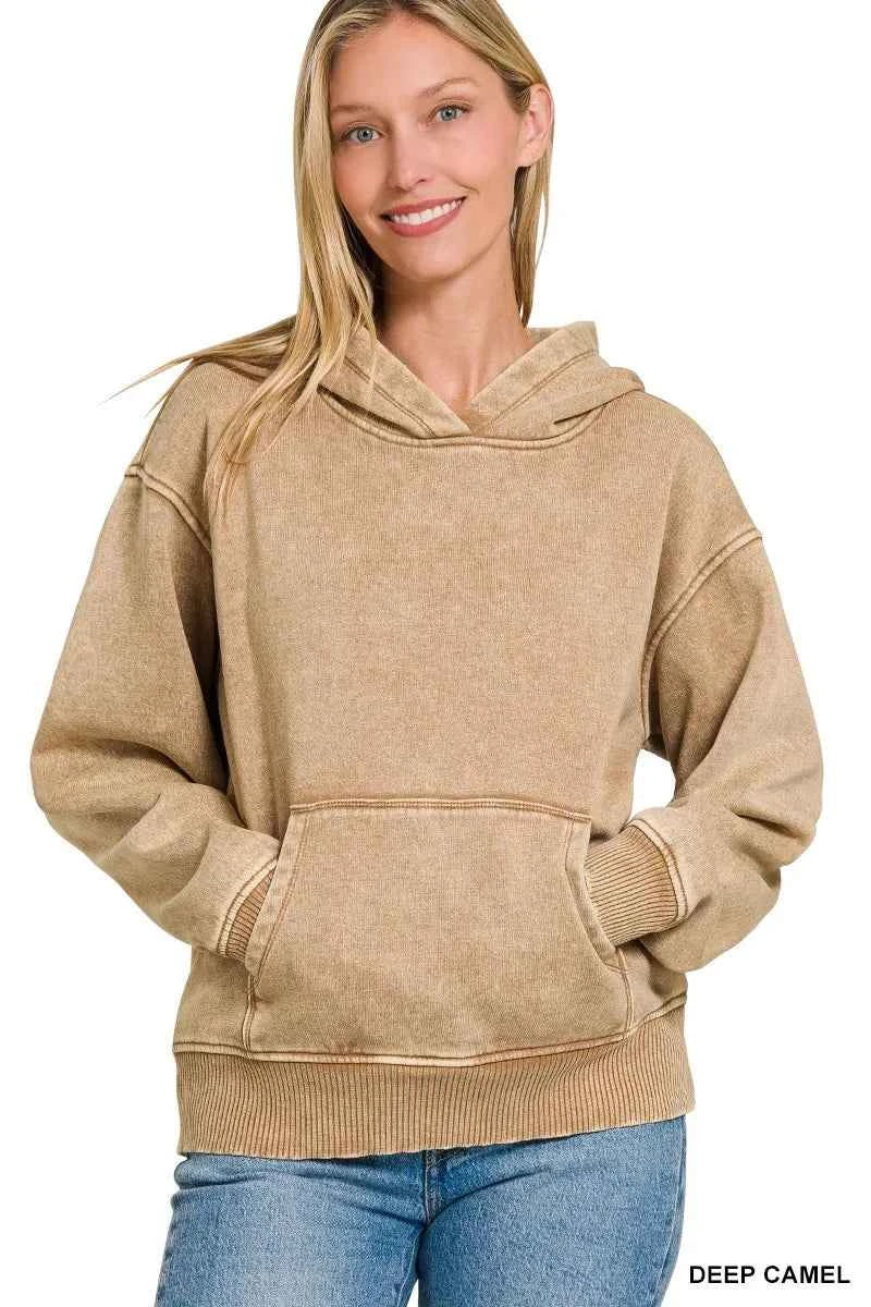 Zenana Fleece Acid Wash Kangaroo Pocket Hoodie e67cea716a234b468028a657ea050038-Max-Origin