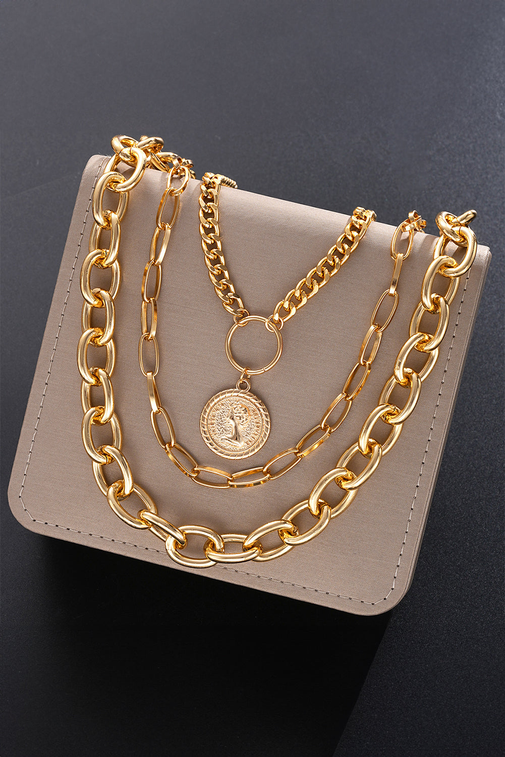Gold 3pcs Coin Pendant Chain Alloy Necklace Set e79e55befa6d8aaa