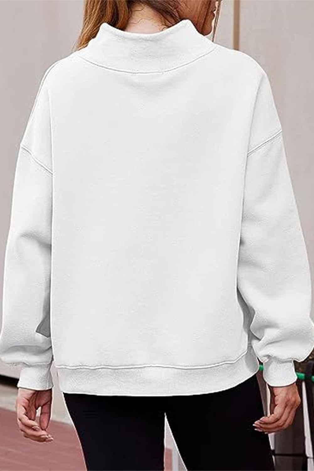 Chicory Coffee Solid Color High Neck Long Sleeve Loose Sweatshirt e86604654ed44b9e