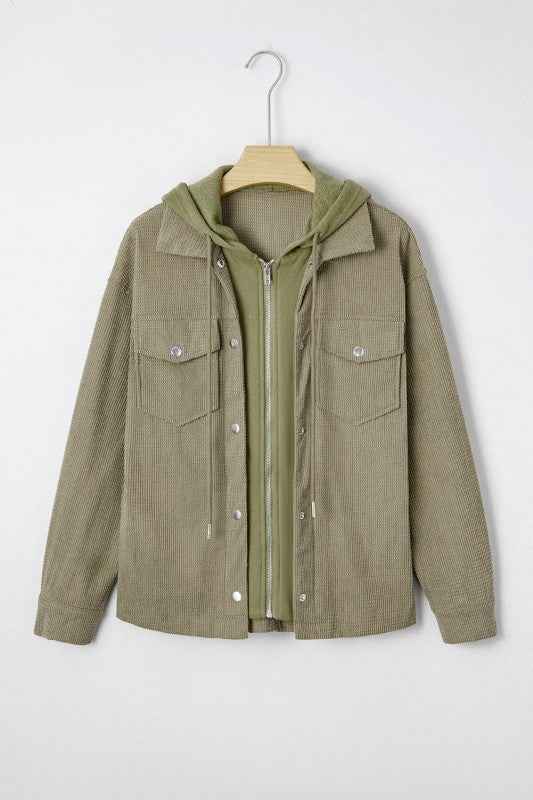 Textured Knit Pocketed Drawstring Hooded Jacket e8b4ccc9-3f26-44e5-8542-a95da492428c