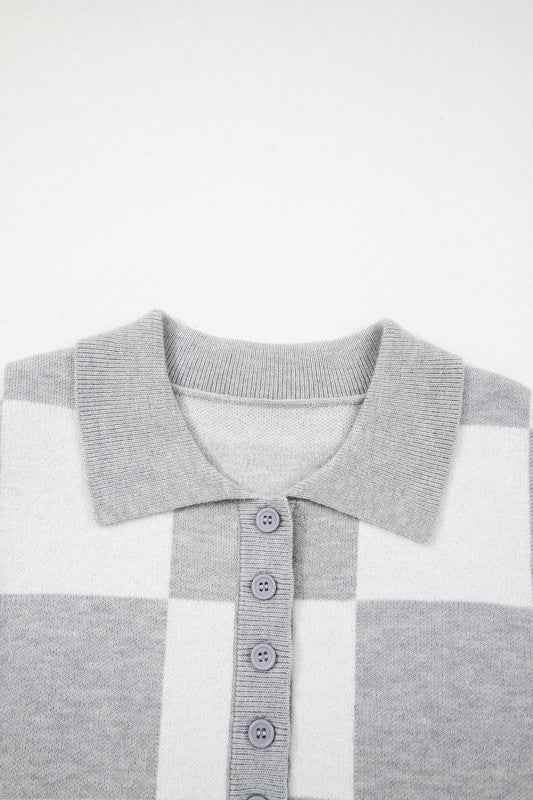 Plus Size Checker Buttoned Polo Collar Sweater e9058020-2993-4c8a-939e-b9b3a80a3558