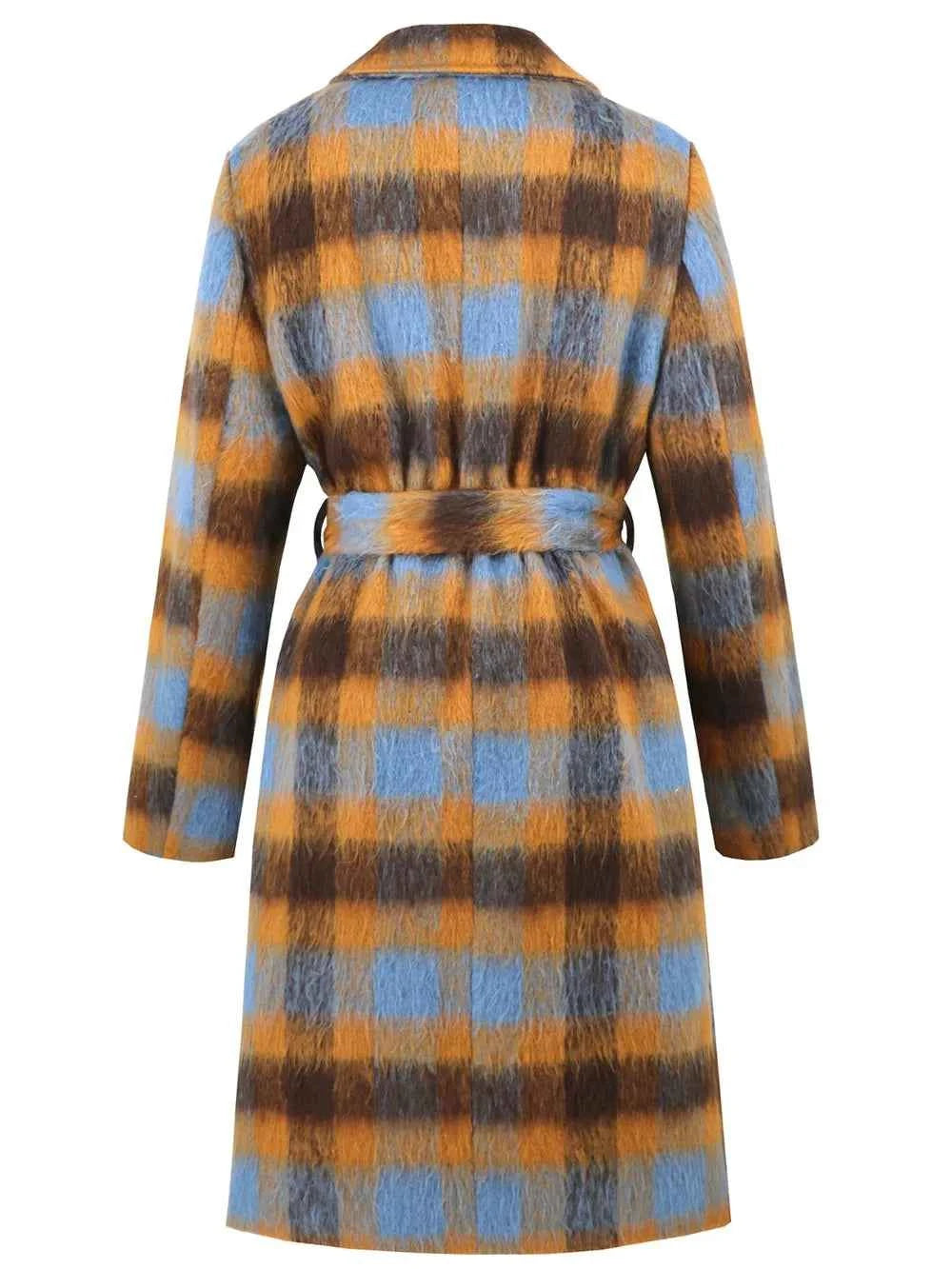Tied Plaid Collared Neck Coat ea606e4b-8715-45c1-a1fc-8eebcf101916-Max