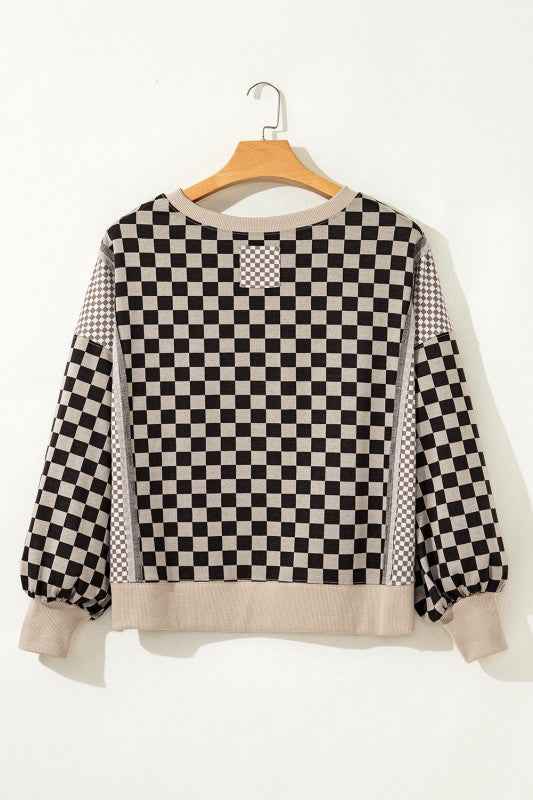 Checker Patchwork Long Sleeve Top eae51b11-44bf-4f2f-bc96-09bc34d4fafd