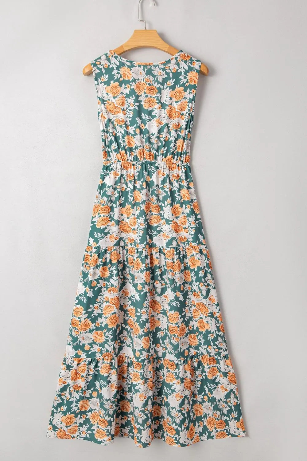 Floral Print Trimmed V Neck Tie Waist Sleeveless Dress eb59ff4f-d67f-44b2-bdb2-330f0cf0a349-Max-Origin