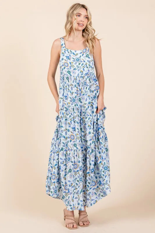 Mittoshop Flower Print Tiered Sleeveless Empire Maxi Dress ec7acaeb-df19-43df-9a0c-9c31b82bb14e-Max