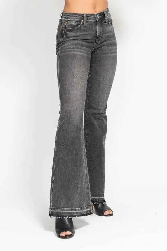Judy Blue Full Size Mid Rise Tummy Control Washed Gray Release Hem Flare Jeans Plus Size ecd7fe9876d4416bb0a70a04f40cf791-Max-Origin
