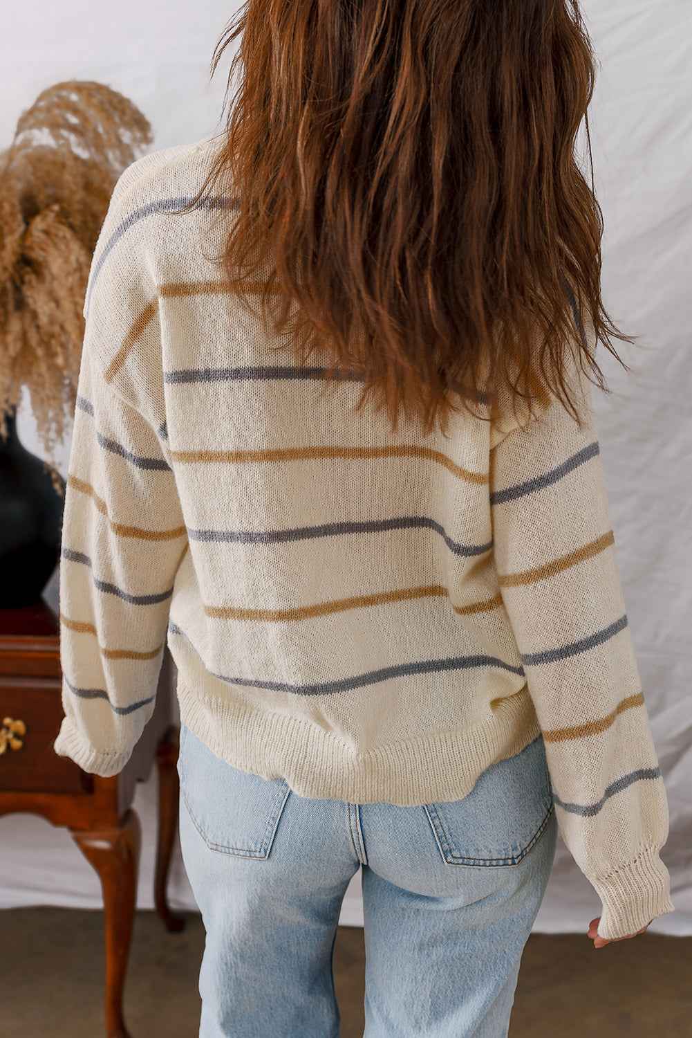 Multicolour Striped Buttoned Front V Neck Drop Shoulder Cardigan ecf905b3c805e8d0