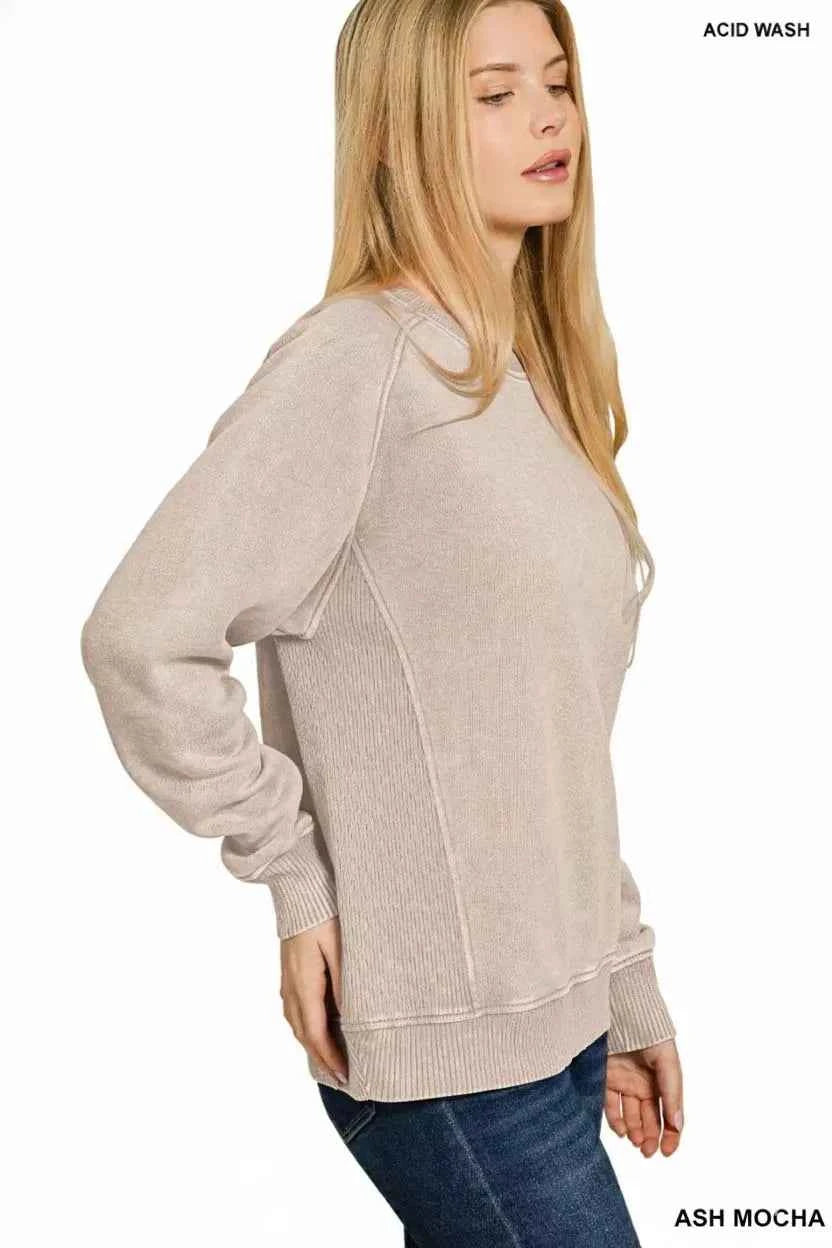 Zenana Acid Washed Fleece Sweatshirt with Side Rib ed495db6-a075-4b24-bc88-6ac790f22bc5-Max-Origin