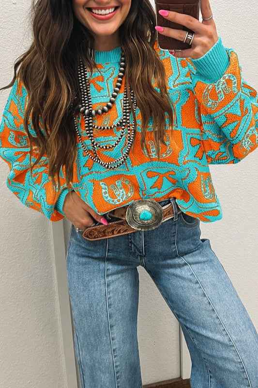 Western Bows & Horseshoes Long Sleeve Sweater ede438fd-6663-40d8-96a8-5772b3eebbcd