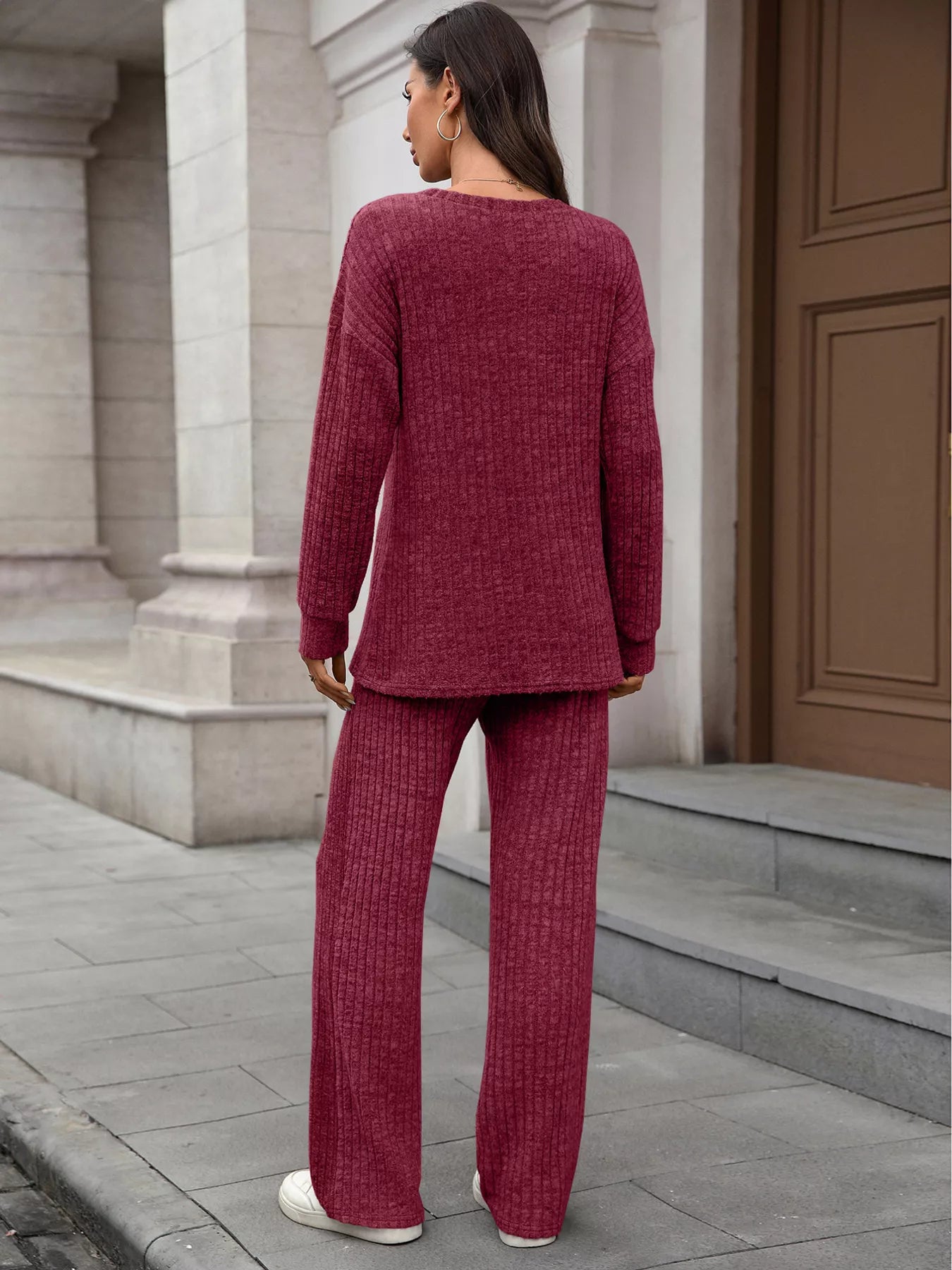 Ribbed Round Neck Top and Pants Set ee03cb1fdbbc427680ac39c89785f17c-Max-Origin