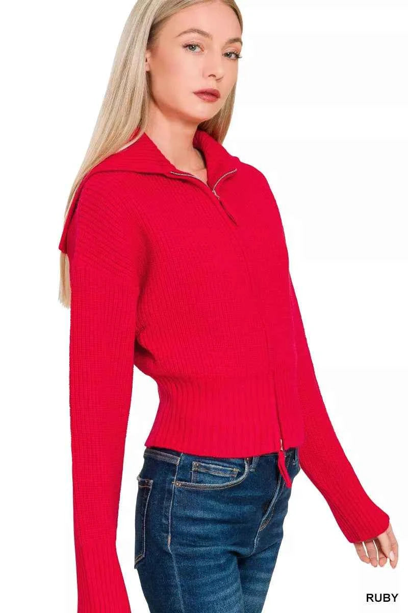 Zenana Ribbed Collared Zip Up Sweater Cardigan ee3c3a4adb54407c9e333c5f6970f3ce-Max-Origin