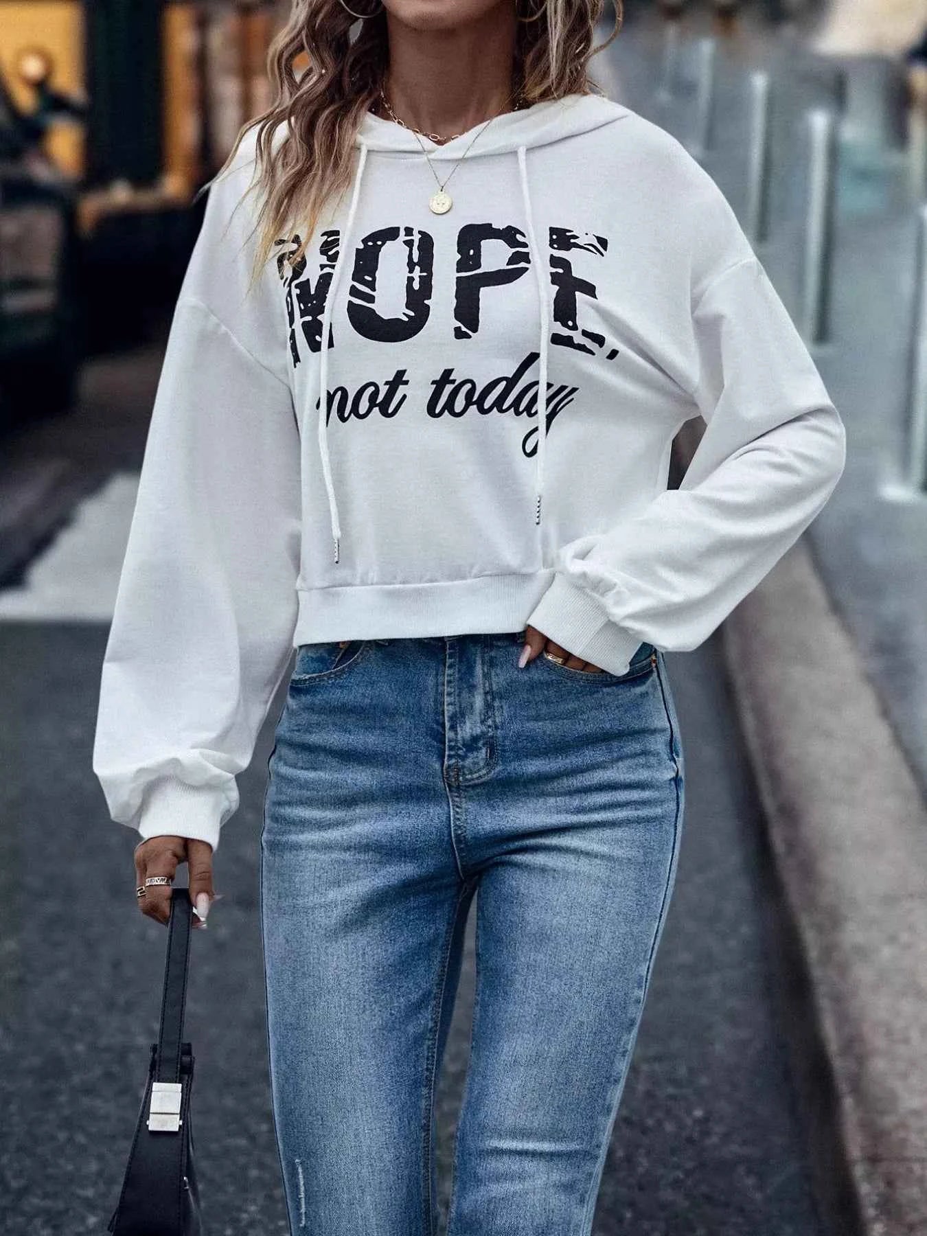 Letter Graphic Long Sleeve Drawstring Hoodie ee9be194-ed9f-4660-a6eb-81dfb8ecef75-Max-Origin