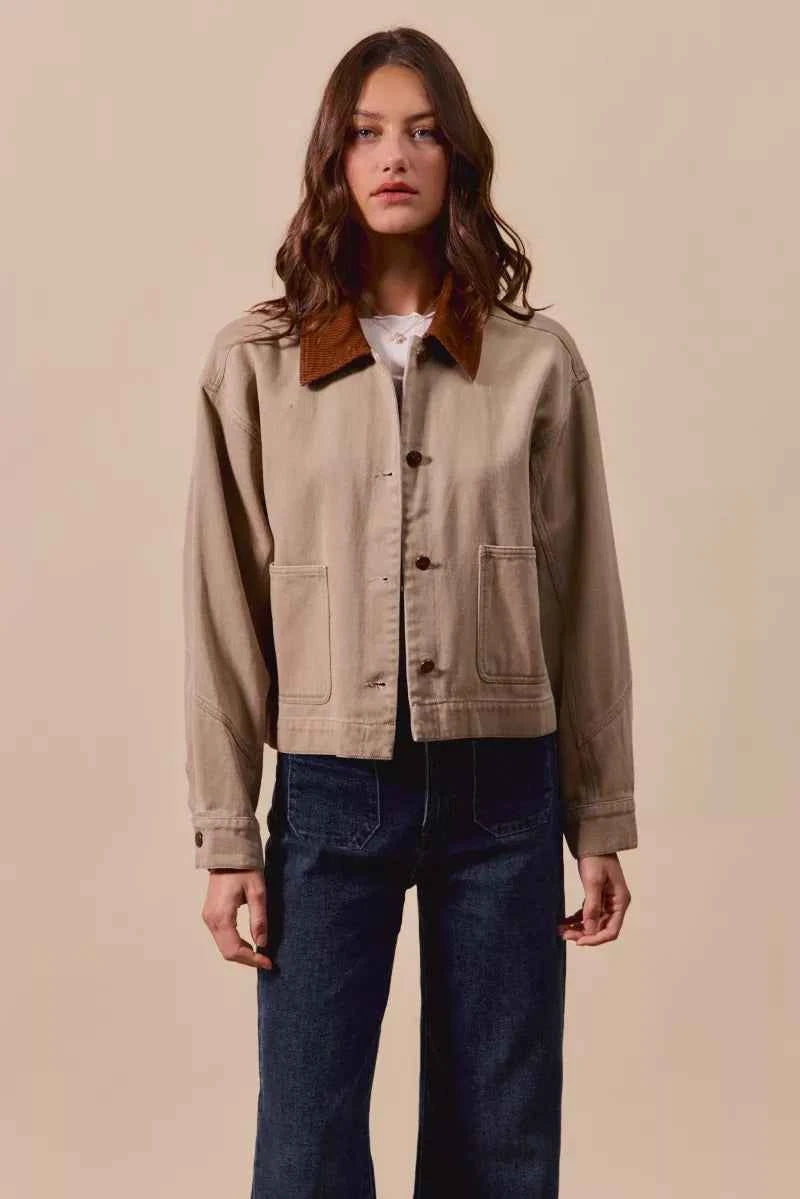 SO ME Cotton Twill Cropped Barn Jacket wtih Collar eed67c88ffda464689f05fd315b23c7f-Max-Origin