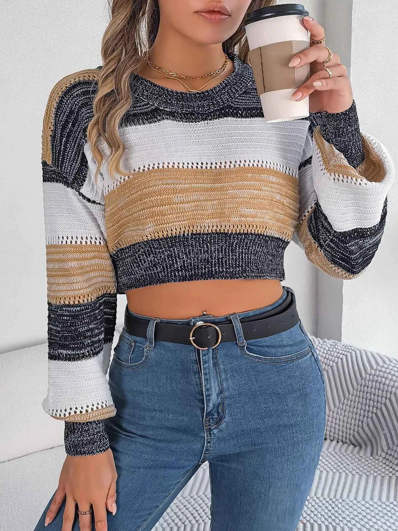 Cropped Striped Color Block Drop Shoulder Sweater ef3e6b74069c48c1bceb1c6481939370-Max-Origin