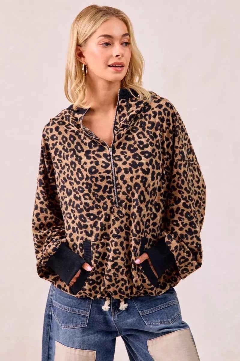 BiBi Leopard Print Waffle Half Zip Up Hoodie W Pocket ef9acd2ea0b9487a91eb3a424140eda7-Max-Origin
