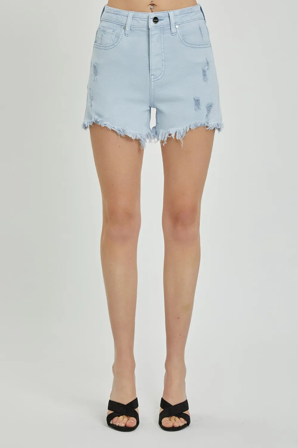 RISEN Full Size High Rise Distressed Detail Denim Shorts ef9b0fcd-a13e-4e0a-8440-045f0bf732e5-Max