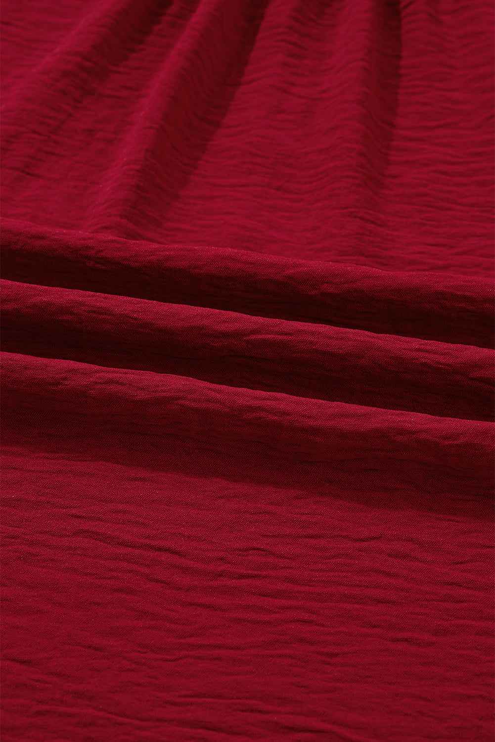 Burgundy Notched Neck Shirred Cuffs Long Sleeve Blouse efa59656b39440a1