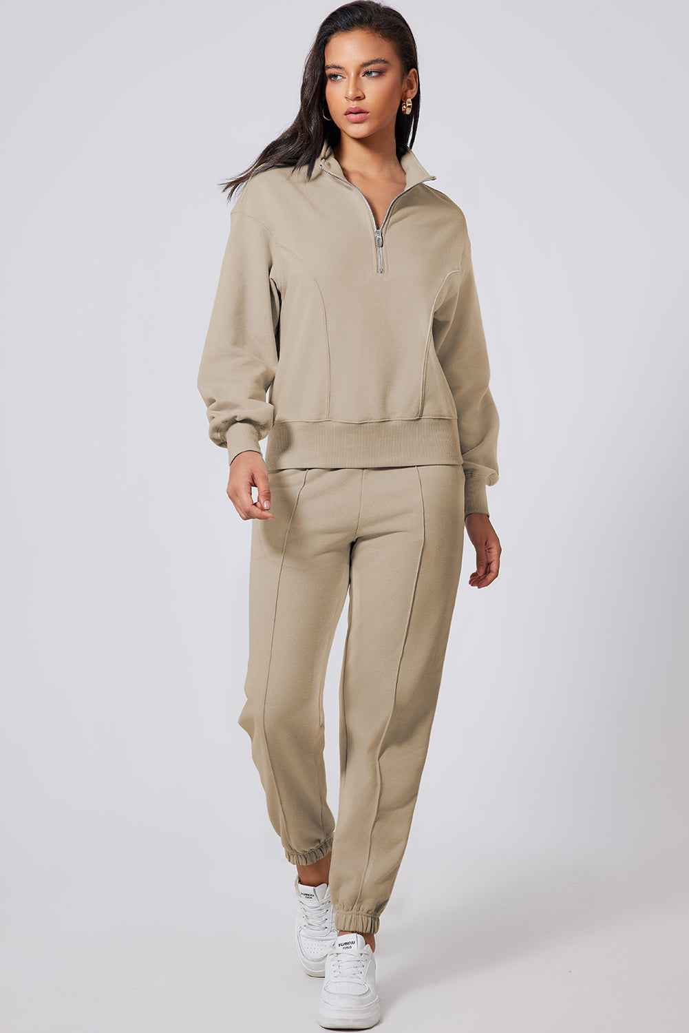 Parchment Half Zip up Pullover Active Top and Joggers Set efe62728d7b2f74f
