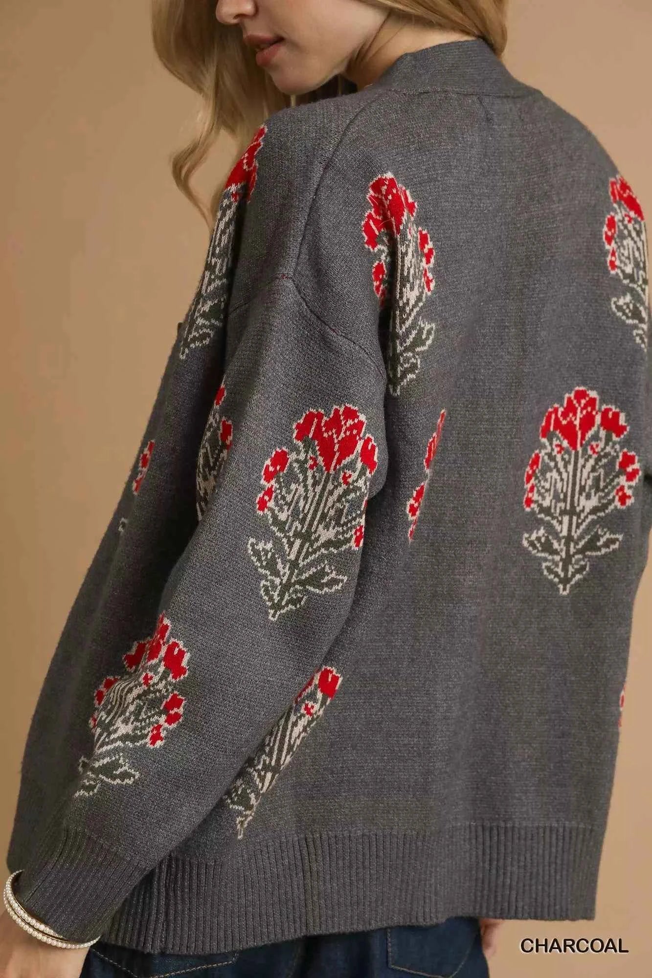 Umgee Single Flower Stem Jacquard Cardigan Sweater f0298db7-9989-492e-8af5-59b7e811c9ac-Max-Origin