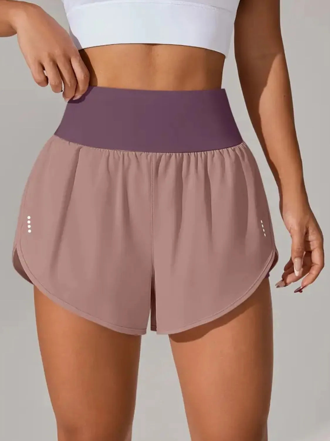 Pocketed High Waist Active Shorts Dusty Pink f0655ce4-2f4e-4f22-b7ab-99e3ee72f5c7-Max-Origin