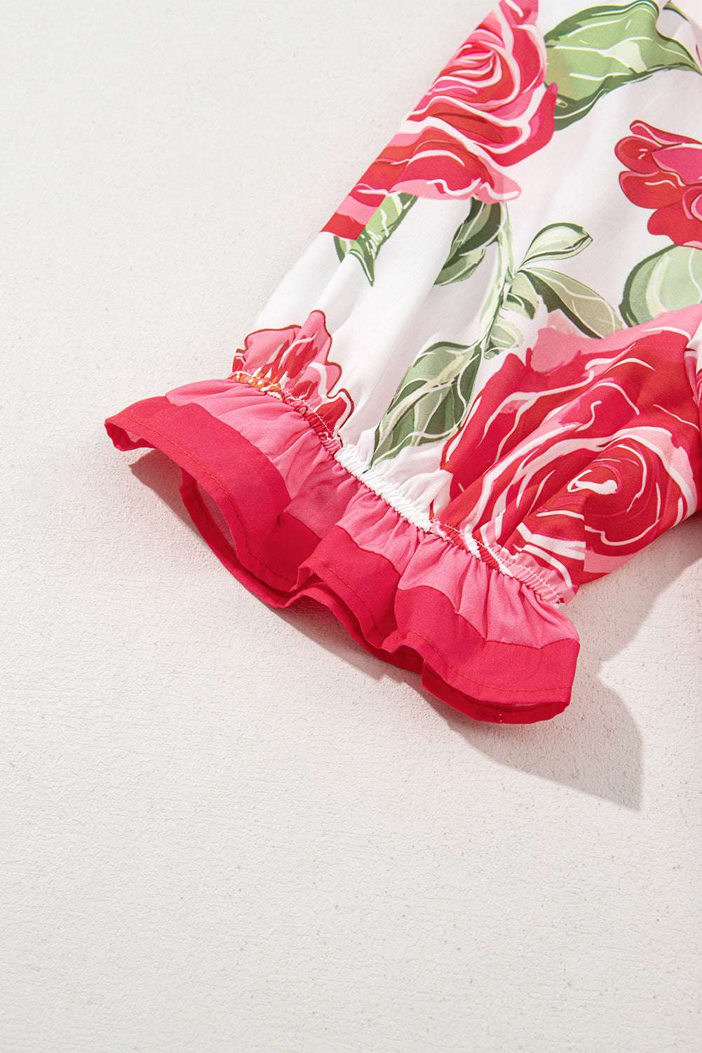 Rose Plus Size Floral Print Frill Neck Short Sleeve Blouse f0e572a2294ff74d-_7