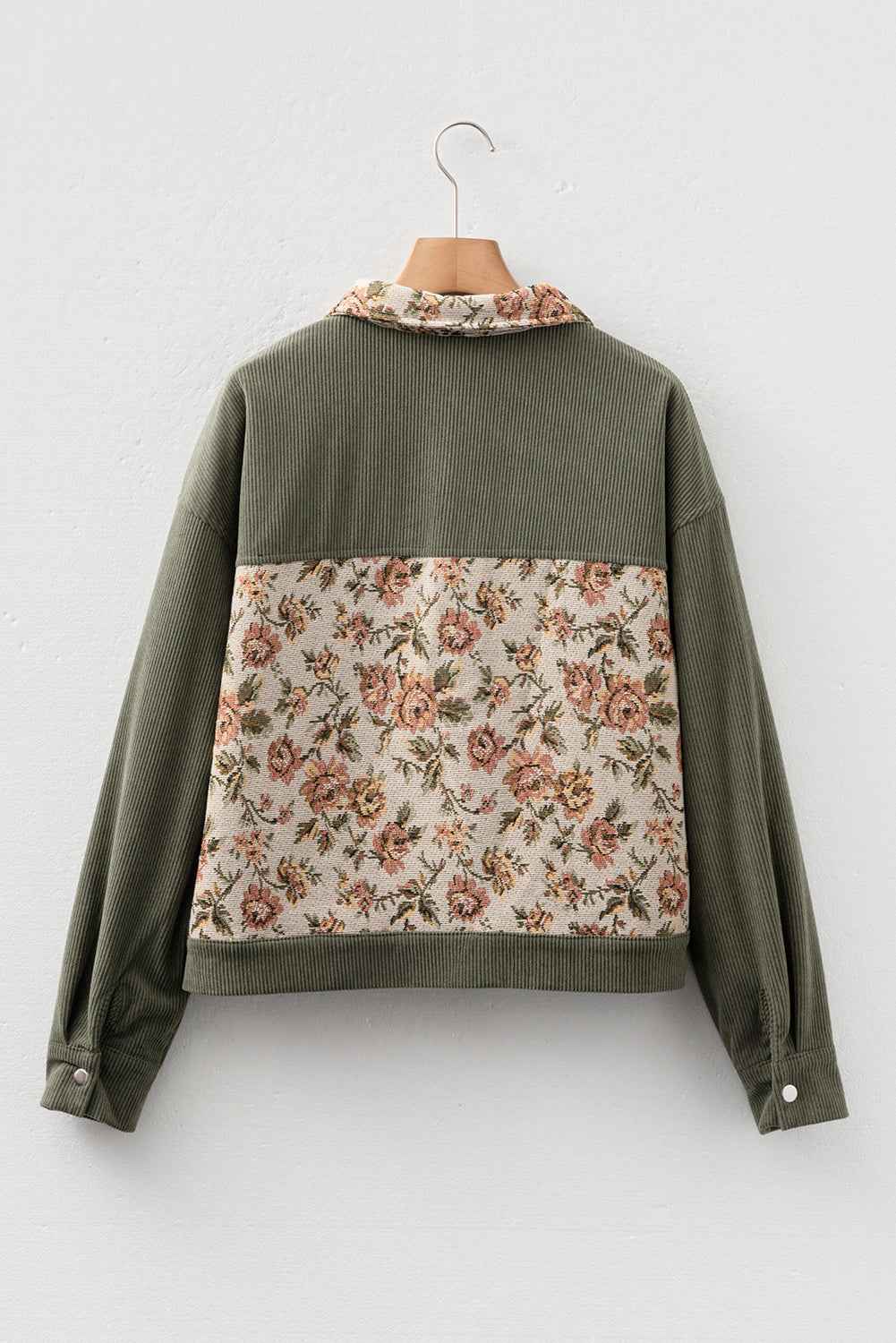 Medium Grey Ribbed Retro Floral Patchwork Jacket f111552a33c7775d