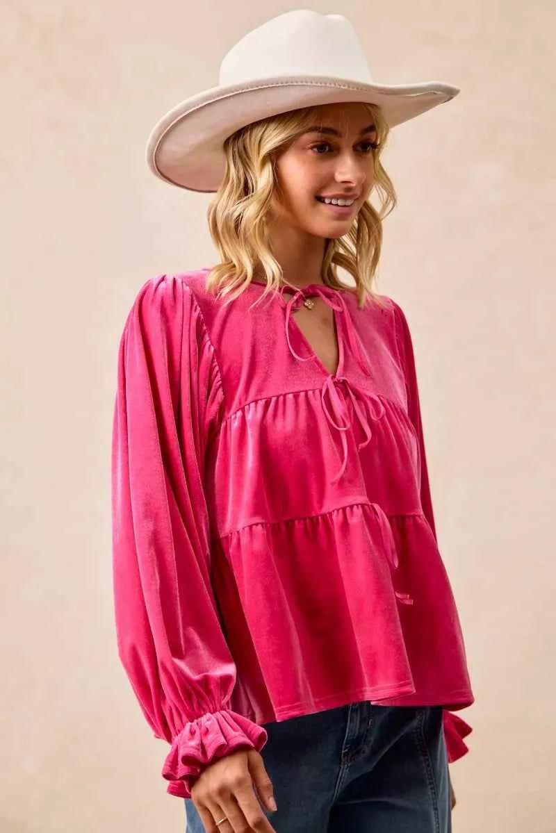 BiBi Christmas Theme Velvet Bow Tied Blouse f16918d9758d42298169a325cb6b1c28-Max-Origin