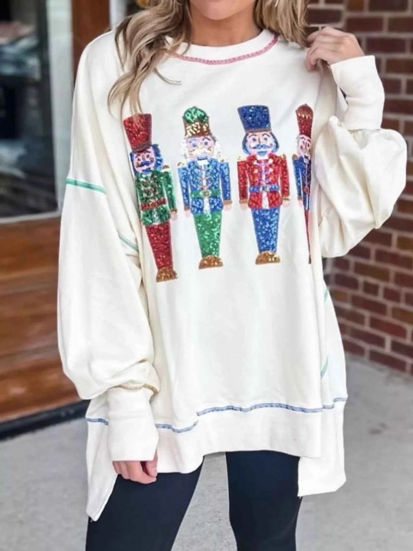 Christmas Nutcracker Sequin Round Neck Sweatshirt White f16b4d70-702f-4e8c-804a-2c8b378f7167-Max-Origin