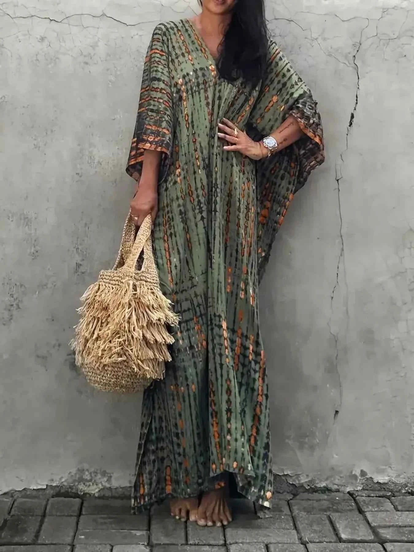 Tie-Dye V-Neck Maxi Dress with Flowy Sleeves f170c07e5e9142398909a5fce97042b0-Max-Origin