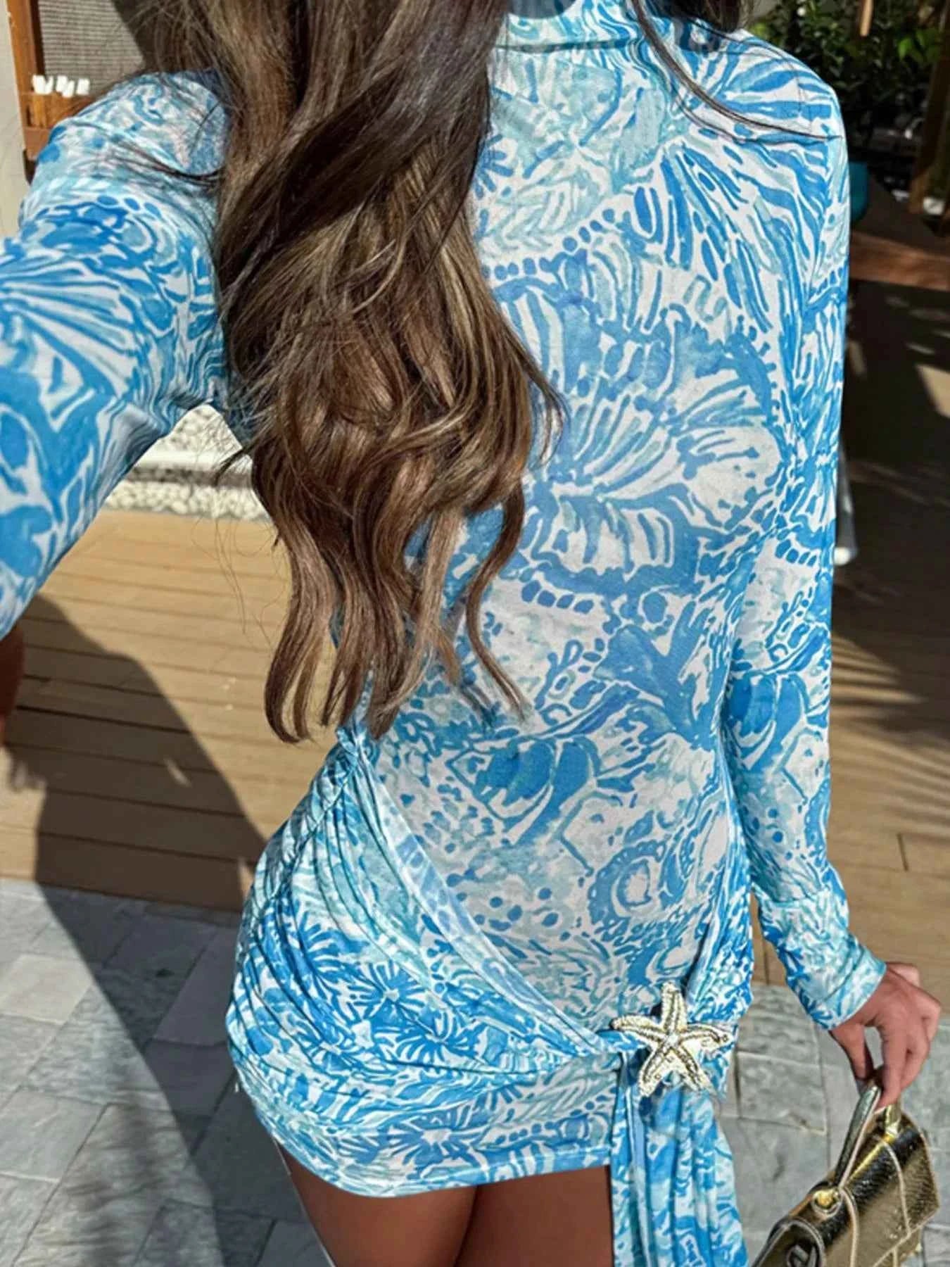 Printed Mock Neck Long Sleeve Mini Dress f1f3729f-250f-4f95-ae82-61557ca02273-Max-Origin