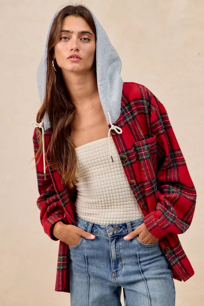 BiBi Brushed Plaid Hooded Jacket f2016ccc8693423aab918716ed85facc-Max-Origin